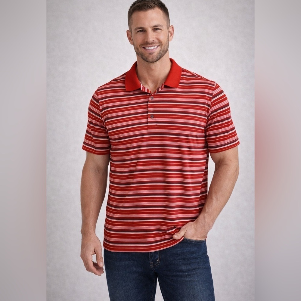 Adidas Red Striped Polo Shirt